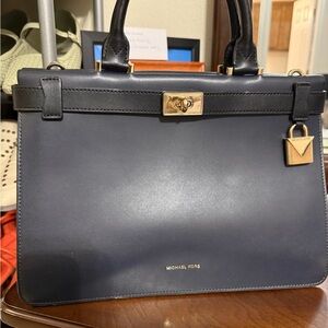 Michael Kors Dark Blue Satchel with Gold Accents